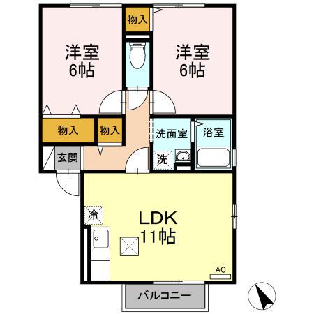 アルス明石台 AH(2LDK/1階)の間取り写真