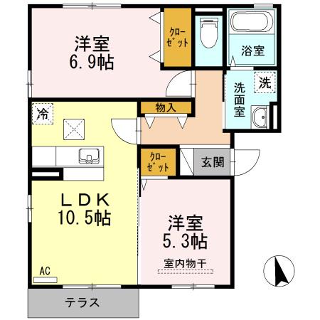 フロレスタⅠ(2LDK/1階)の間取り写真