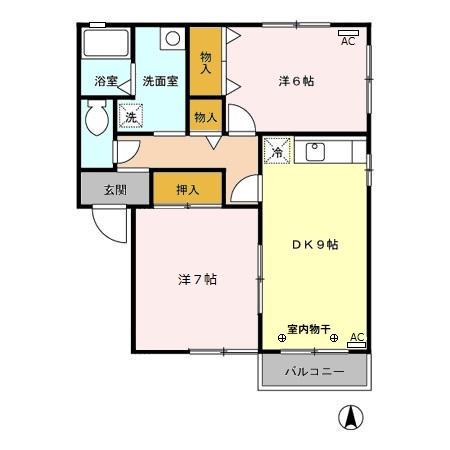 ロイヤルパレス将軍野B(2DK/2階)の間取り写真