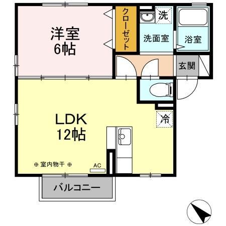 サンテュール(1LDK/2階)の間取り写真
