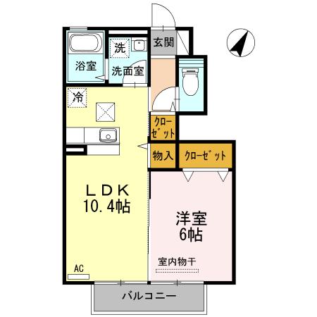 パセオプラシード成田D(1LDK/1階)の間取り写真
