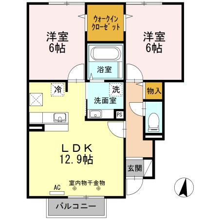 ヴェルチュ ノール(2LDK/1階)の間取り写真