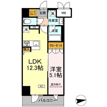 IS二十人町(1LDK/8階)の間取り写真