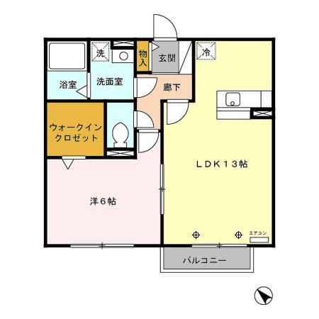 セジュール潟上(1LDK/1階)の間取り写真