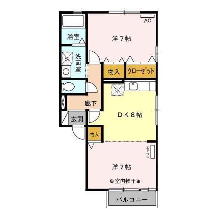 ウィル旭(2DK/1階)の間取り写真