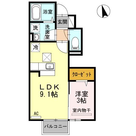 エクセルシオール吉岡南A(1LDK/1階)の間取り写真