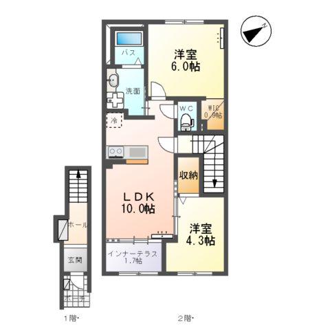 ルミエールⅠ(2LDK/2階)の間取り写真