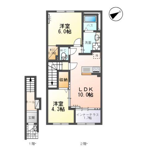 ルミエールⅠ(2LDK/2階)の間取り写真