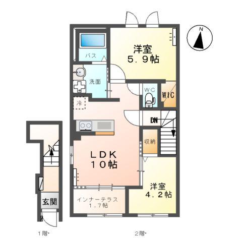 ソレイユ(2LDK/2階)の間取り写真