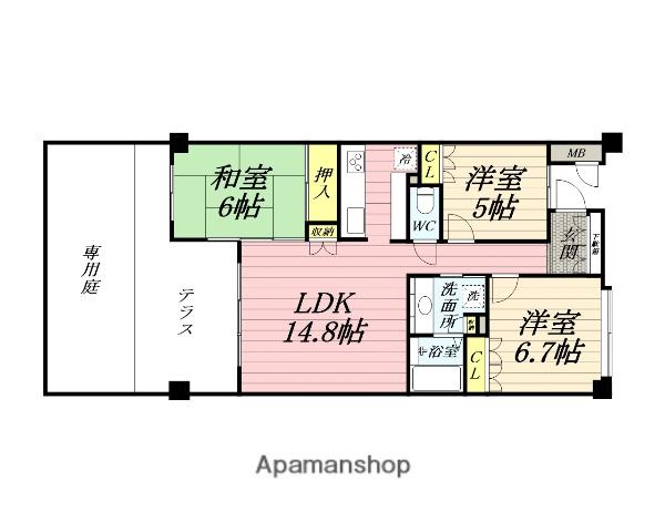 サーパス山王中園町(3LDK/1階)の間取り写真