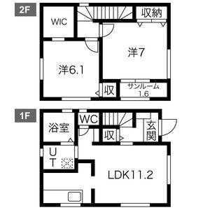 秋田県秋田市 2階建 築16年(2LDK)の間取り写真