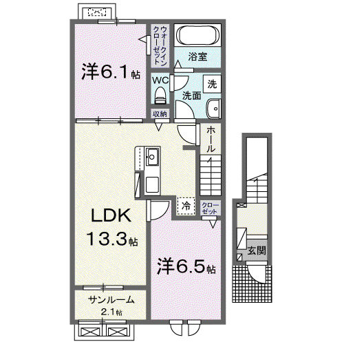 KAZAGURUMA Ⅴ(2LDK/2階)の間取り写真