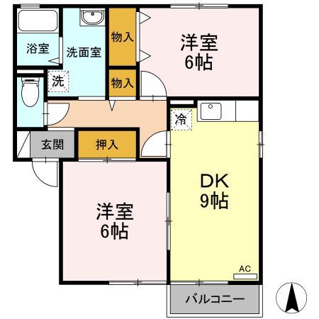 ロイヤルビレッジYS II(2DK/2階)の間取り写真
