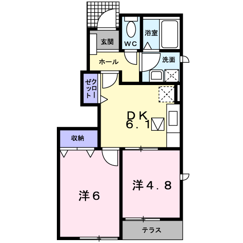 ラフレシールⅡ(2DK/1階)の間取り写真
