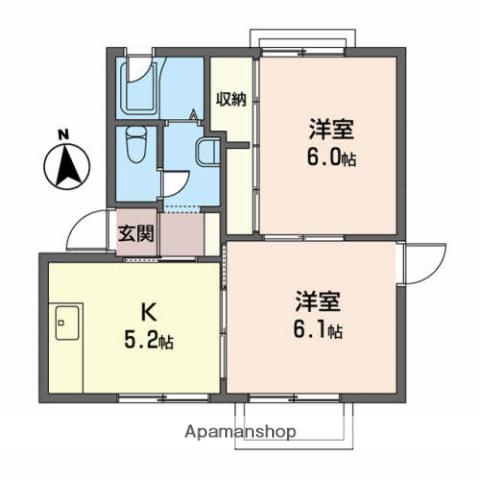 ロイヤルパレス城東B(2K/2階)の間取り写真