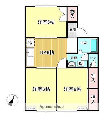 パレーシャル・亀の町(3DK/1階)の間取り写真