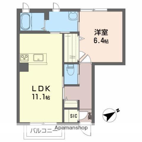 シャーメゾン楢山B(1LDK/1階)の間取り写真