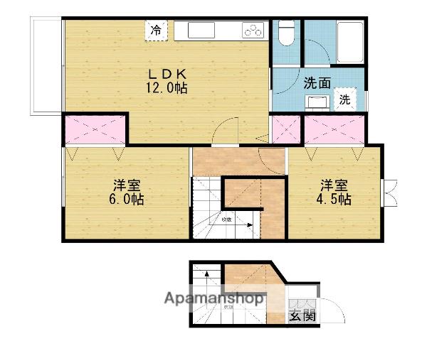 レインボーガーデン仁井田(2LDK/2階)の間取り写真