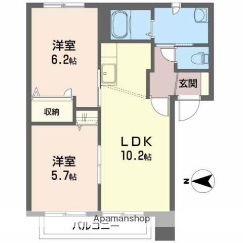 エーデルハイムB(2LDK/2階)の間取り写真