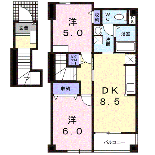 ウラノス(2DK/2階)の間取り写真