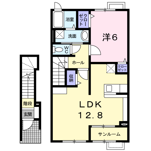 メゾン・ド・アップル(1LDK/2階)の間取り写真