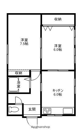 男鹿線 土崎駅 バス乗車時間：10分 寿光園入口バス停で下車 徒歩8分 1階建 築50年(2DK)の間取り写真