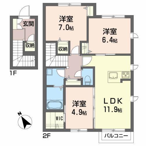 アトリエール楢山A(3LDK/2階)の間取り写真