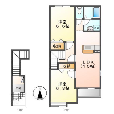 パラゾ堰越(2LDK/2階)の間取り写真
