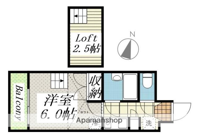将軍野レジデンス(1K/2階)の間取り写真