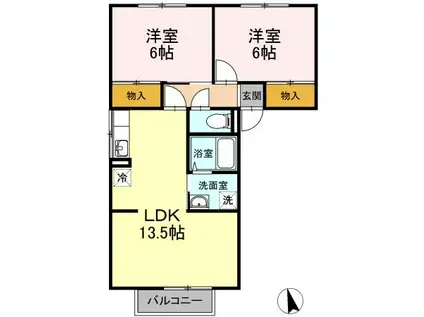 トゥインクルコート桑原A(2LDK/2階)の間取り写真