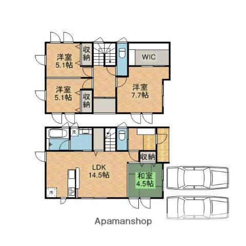 奥羽本線 秋田駅 バス乗車時間：20分 八橋小学校前バス停で下車 徒歩3分 2階建 築7年(3LDK)の間取り写真
