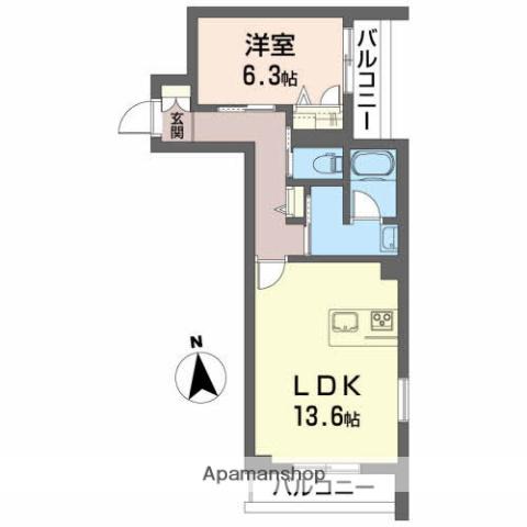セレナヴィラ中通(1LDK/2階)の間取り写真