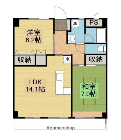 グランフォート南通I(2LDK/4階)の間取り写真