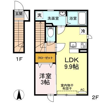 ヴィルドミール手形(1LDK/2階)の間取り写真