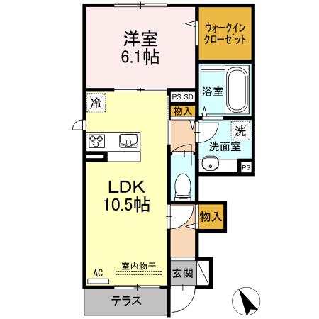 R-GARDEN(1LDK/1階)の間取り写真