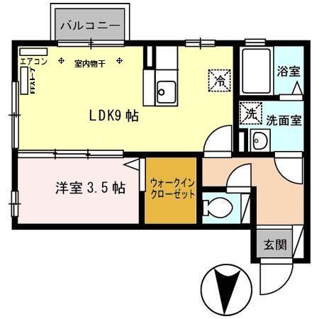 アルカサーノ広面(1K/1階)の間取り写真