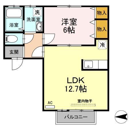 エステート八橋(1LDK/2階)の間取り写真