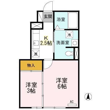 ドヌール寺内(2K/1階)の間取り写真