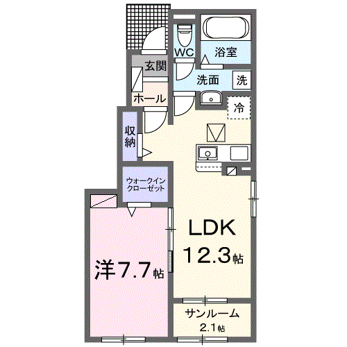 サンモール C(1LDK/1階)の間取り写真