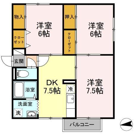 トゥインクルコート桑原A(3DK/1階)の間取り写真