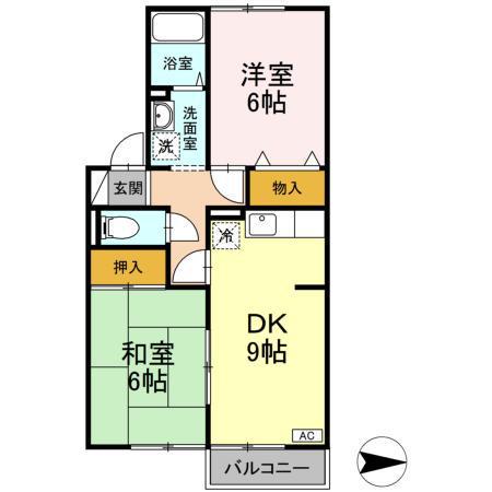 レイクヒル96(2DK/1階)の間取り写真