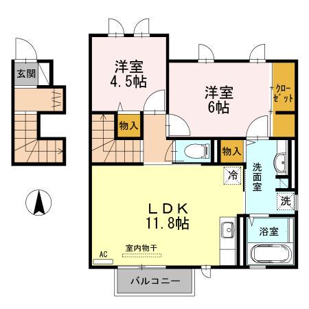 サンクレール(2LDK/2階)の間取り写真