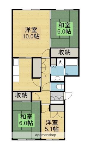 テレパレス総社町(3LDK/4階)の間取り写真