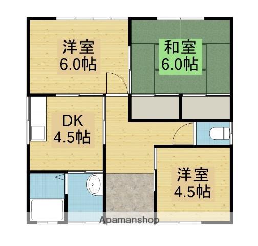奥羽本線 土崎駅 バス乗車時間：9分 四ツ谷団地入口バス停で下車 徒歩1分 1階建 築54年(3K)の間取り写真