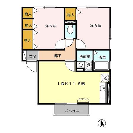 サンライフ将軍野(2LDK/1階)の間取り写真
