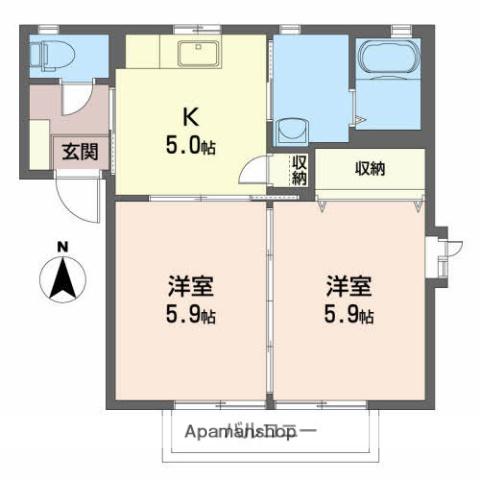 エスポワール新川A(2K/2階)の間取り写真