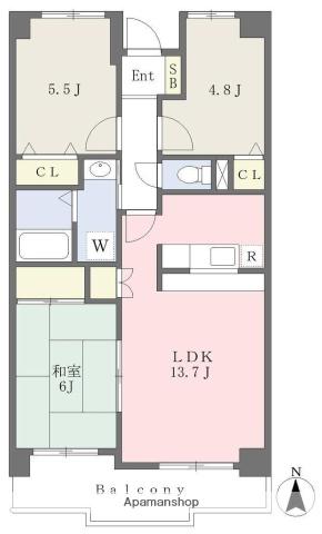 ロイヤルコート山王(3LDK/1階)の間取り写真