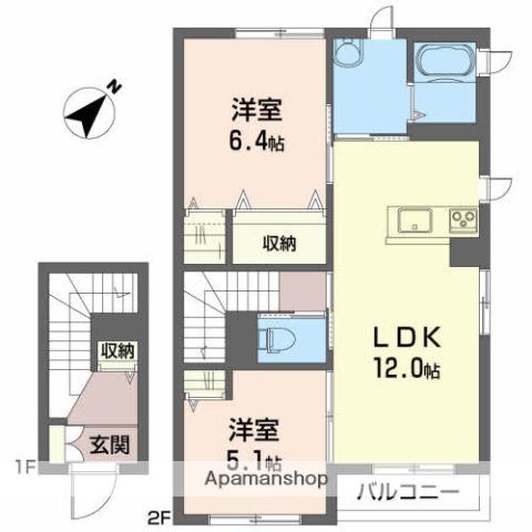 シャーメゾン楢山A(2LDK/2階)の間取り写真