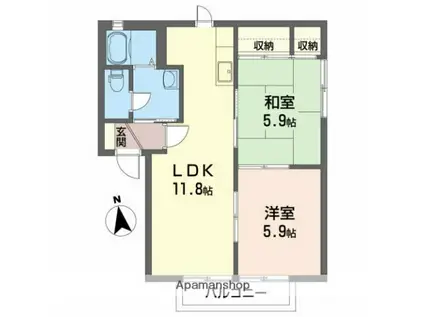 エヴァーグリーンC(2LDK/2階)の間取り写真