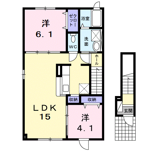 アンベリールA(2LDK/2階)の間取り写真